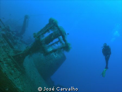 Madeirense Wreck with Diver, Porto Santo, Portugal. by José Carvalho 